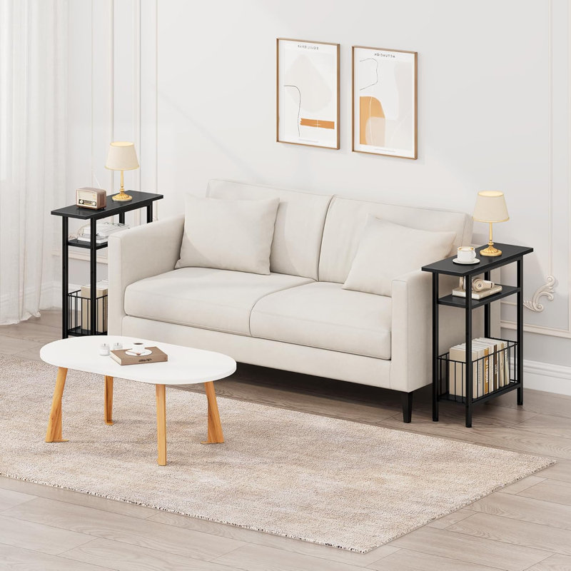 3-Tier Narrow Side Table With Storage, Slim End Table For Small Spaces, Multi-Functional Skinny Nightstand For Living Room, Bedroom Or Office