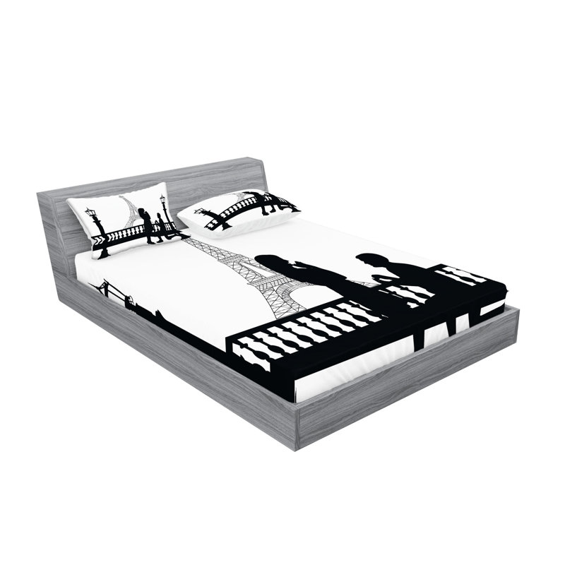 Ensemble de draps et taies décoratives noir et blanc Ambesonne, Ensemble de draps pour très grand lit californien