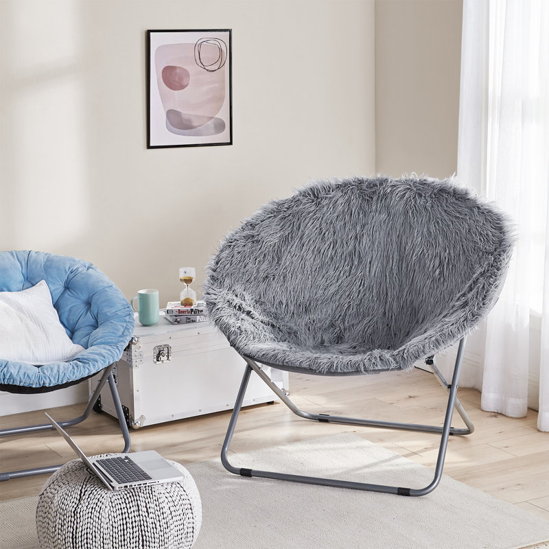 Giant Moon Chair - Mega Furry Plush, Dark Gray Faux Fur