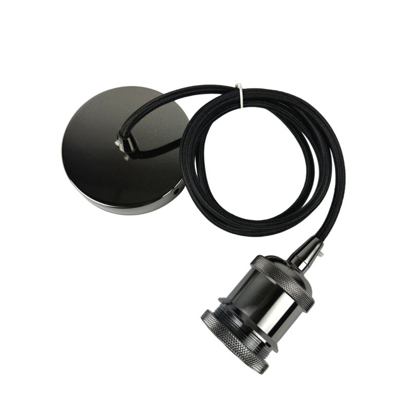 Braided Ceiling Pendant Light Fitting with E27 Lamp Holder - Suspended Design, Matte Black