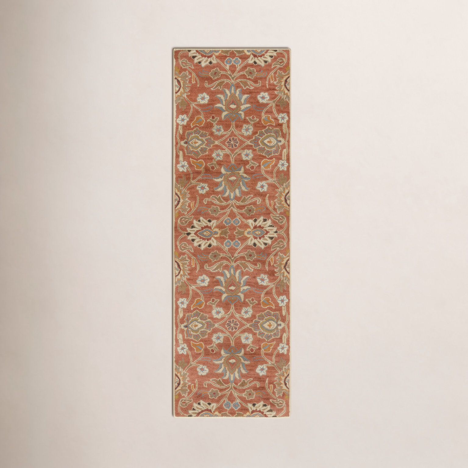 Arden Burnt Orange Hand-Tufted Wool Floral Rug, Runner 3' x 12'