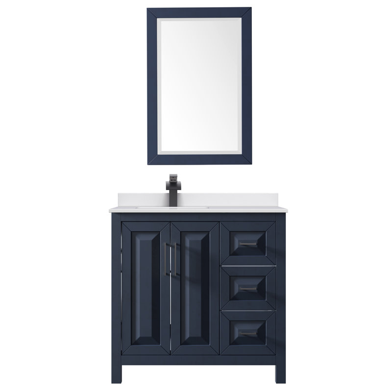 Daria 36'' W Single Vanity, Dark Blue, Matte Black, White Cultured Marble