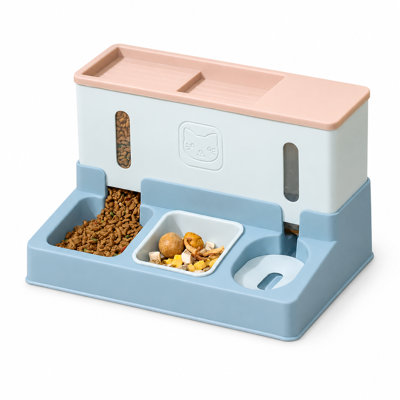 3-in-1 Automatic Pet Feeder with Water Dispenser – Gravity Food & Water Station with Snack Tray, Visible Window & Removable Bowls, for Small to Medium Cats & Dogs (13.8", Pink/Blue/Green)