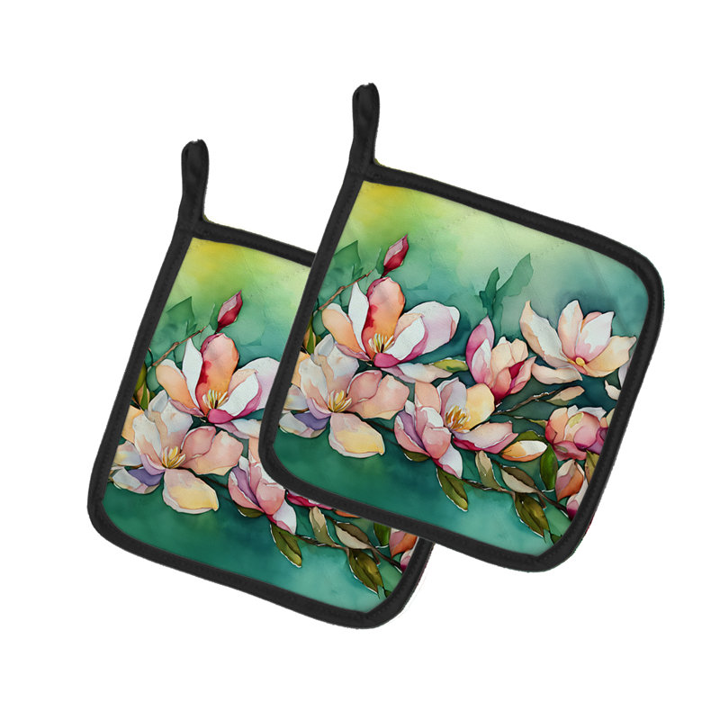 Louisiana Magnolias in Watercolor Pair of Pot Holders