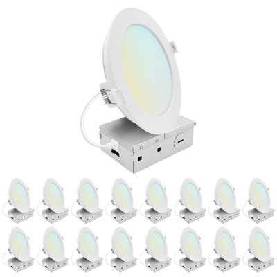LUXRITE 6 Inch LED Recessed Light, ECO Backlit Mini Panel Spotlight, 5CCT 2700K-5000K, 1400LM, 15W 100° Beam Dimmable TRIAC 10%–100% ETL Rated 16 Pack