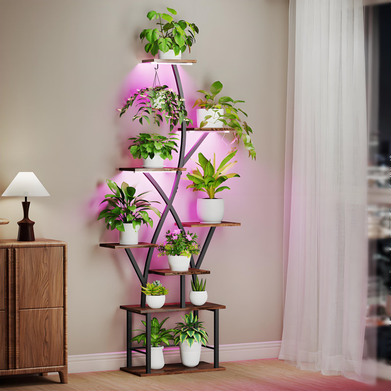 Grand support à plante d'intérieur à 8 niveaux avec lumières de culture - présentation créative peu encombrante pour le jardin et la maison