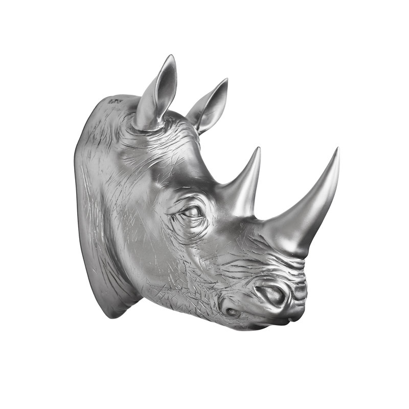 Rhinoceros Head Wall Mount Art, Silver