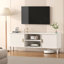 Modern White TV Stand with Sliding Doors & Open Storage Shelves