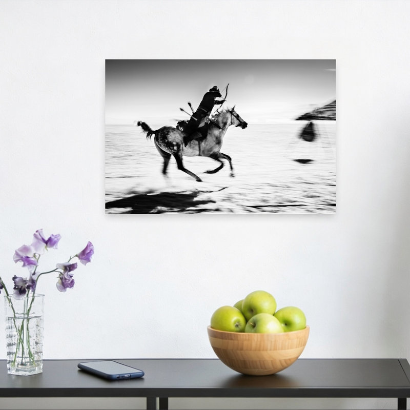 Galloping Mounted Archer Traditional Abstract Horse Landscape Winter Wall Art Print 1 Piece Wrapped Canvas Wall Art