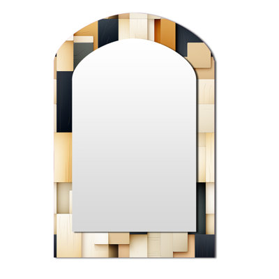Abstrait blocs taupe Blockchain - miroir décoratif arqué géométrique, miroir mural asymétrique moderne, art imprimé en métal