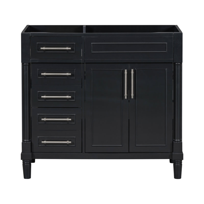 Meuble-lavabo noir 36 po - Bois massif et fabrication avec armoire élégante à poignées autoportantes et tiroirs spacieux