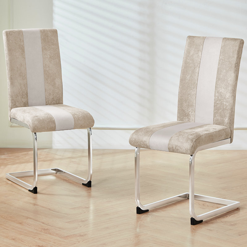 Amelie-Grace Faux Leather Upholstered Armless Dining Chair, Suede Beige