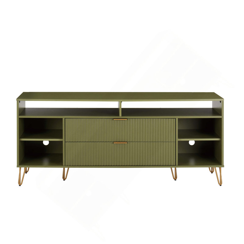 Meuble télé avec casiers de rangement ouverts, Vert olive
