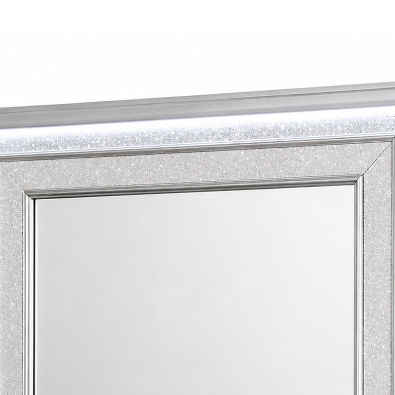Gala Dresser Mirror, Embedded Crystal Trim w LED, Gray 40x44 Rectangular