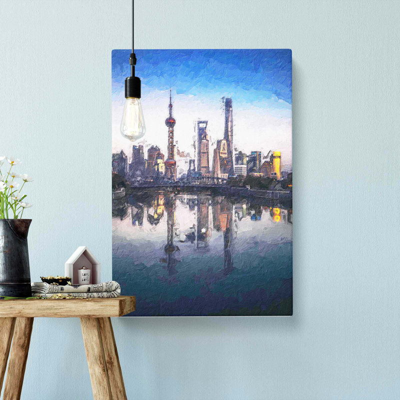 Shanghai Skyline Reflection - Wrapped Canvas, 76cm H x 50cm W x 3cm D