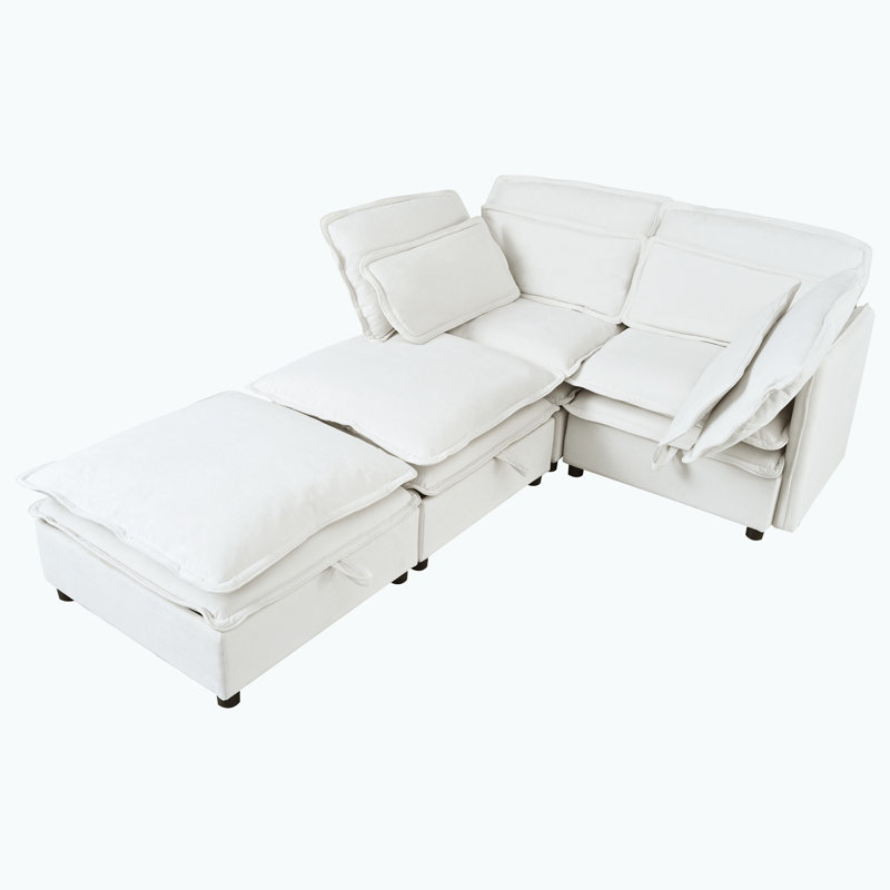 Elysara Modular Sleeper Sofa Convertible Sectional, Beige Polyester, 32" H x 65.3" W x 63" D
