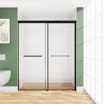 60"W x 72"H Sliding Shower Door, Semi-Frameless Double Sliding Glass Shower Door with 1/4" Tempered Clear Glass,Matte Black