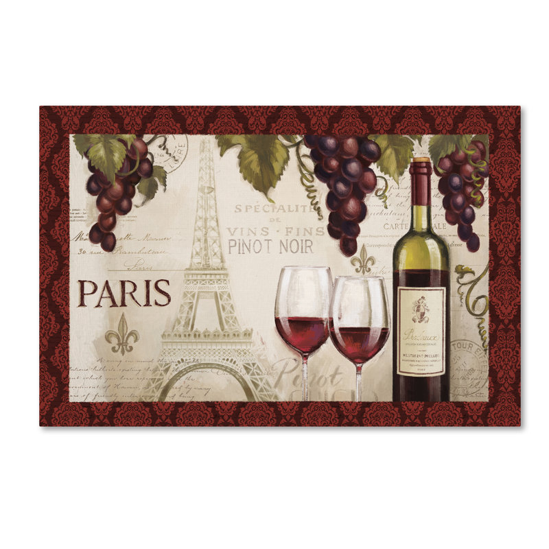 «Wine in Paris I Damask Border» par Janelle Penner, reproduction sur toile tendue, H 30 po x l 47 po