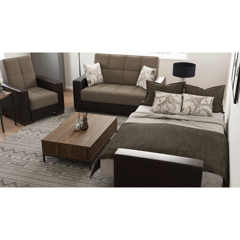 Fauteuil confortable avec rangement, revêtement en chenille beige / brun inclus pour l'intérieur