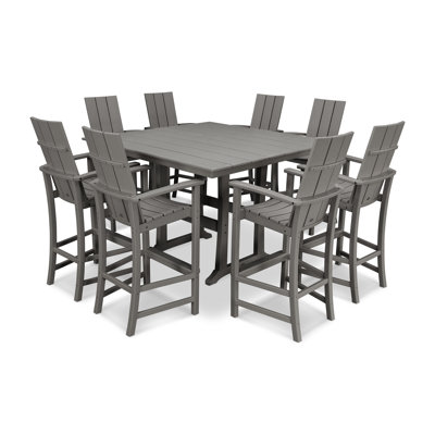 POLYWOOD Modern Adirondack 9-Piece Farmhouse Trestle Bar Set