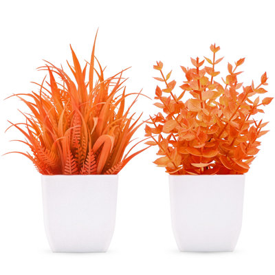 2 Pack Fake Plants Orange Mini Plants for Fall Home Decor，Orange