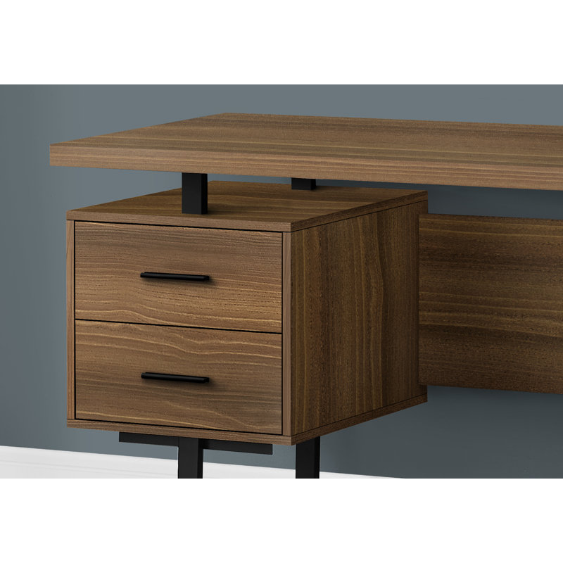 Grand bureau d'ordinateur de 60 po pour bureau personnel, ordinateur portable, bureau, noyer / noir, configuration réversible, tiroirs de rangement, style moderne | Idée cadeau
