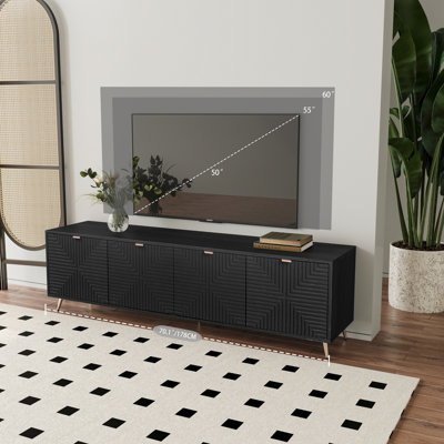 70"-90" Extendable Black Tv Cabinet – Real Wood Veneered Entertainment Center With Adjustable Shelves