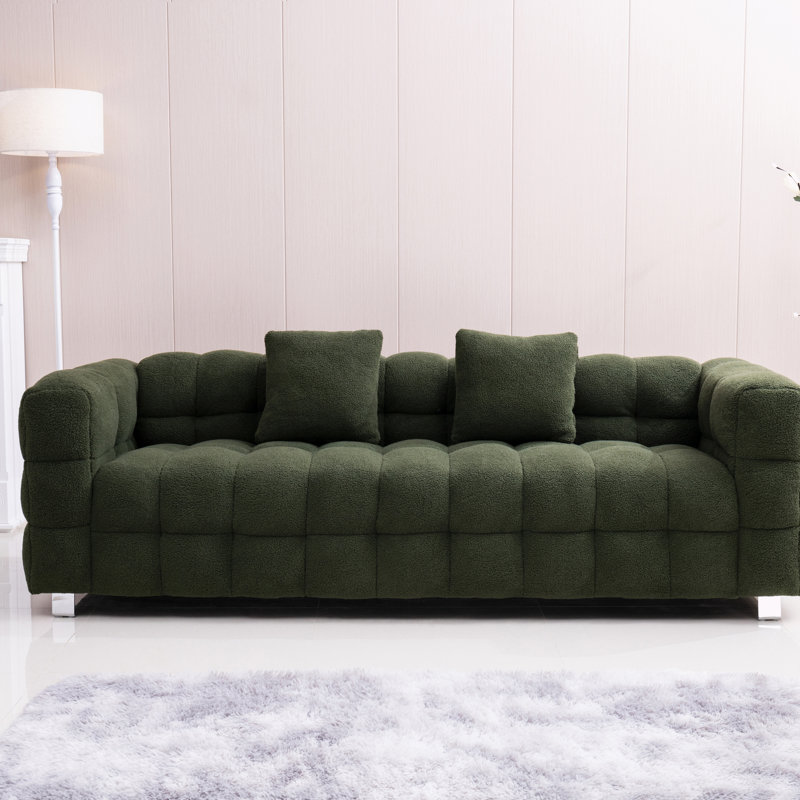Upholstered Sofa, 24" H x 80" W x 30.7" D, Dark Green Polyester Blend