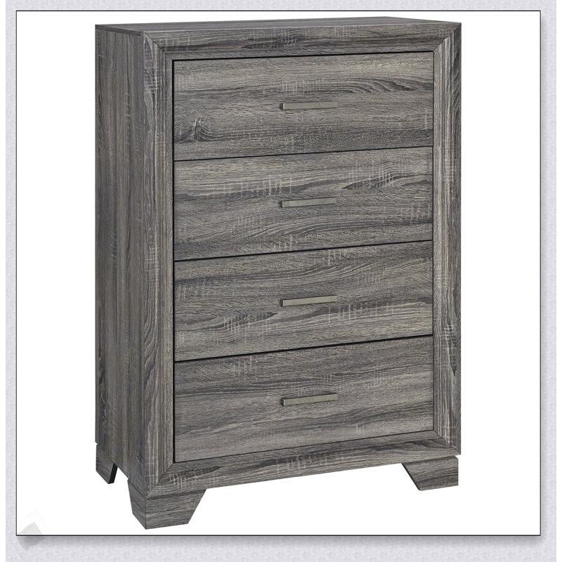 Commode à 4 tiroirs en chêne brun Funston, élégante et fonctionnelle pour les petits espaces avec beaucoup de rangement