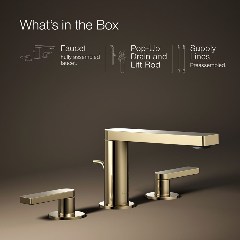 Composed Widespread Bathroom Faucet with Drain Assembly, Vibrant French Gold