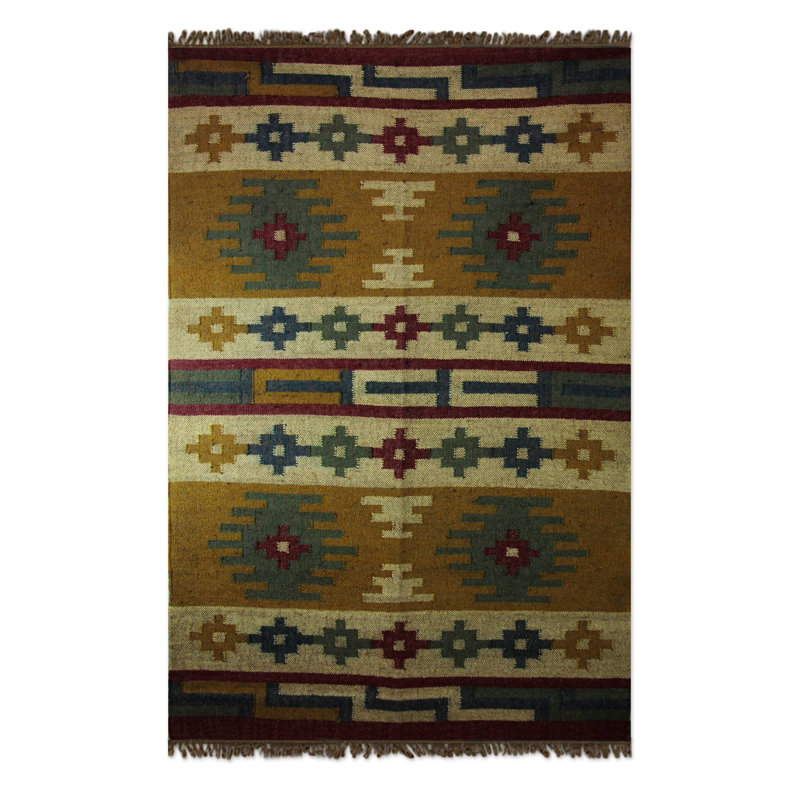 Tapis de noué la beige à la main géométrique imaginaire en jute Mckim