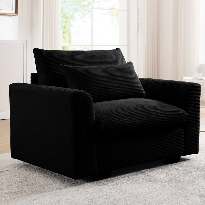 Velours côtelé profond, noir, avec coussin de taille pour chambre à coucher moderne - assise ergonomique à angle détendu