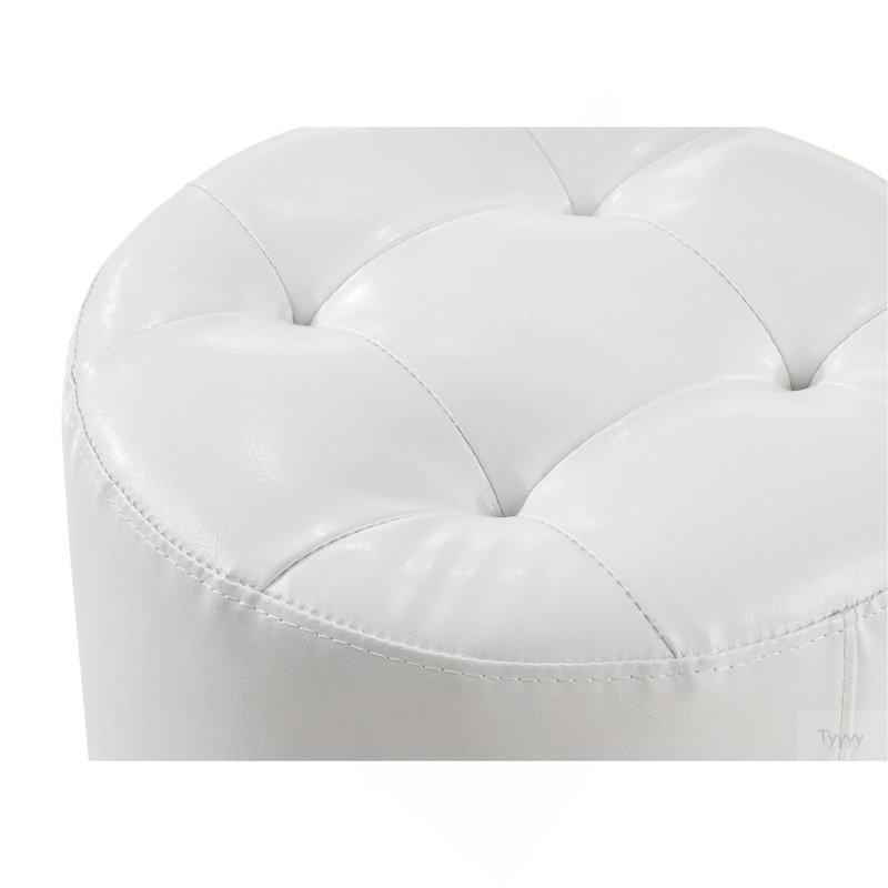 1Pc Glam Contemporary Upholstered Round Swivel Vanity Stool Button Tufted Seat White, White
