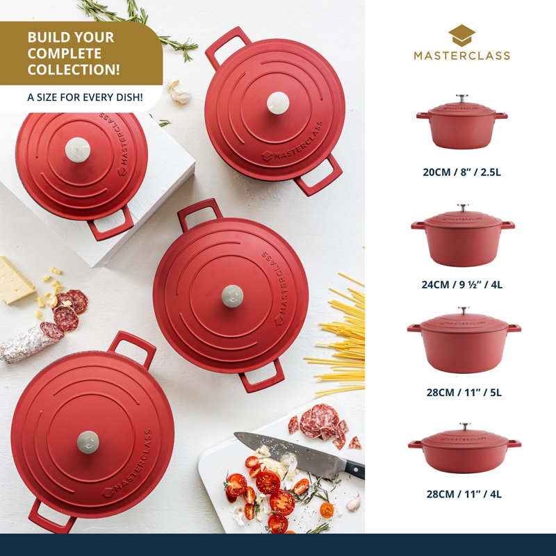 MasterClass Cast Aluminum Round Casserole, 37cm / 5L, Red