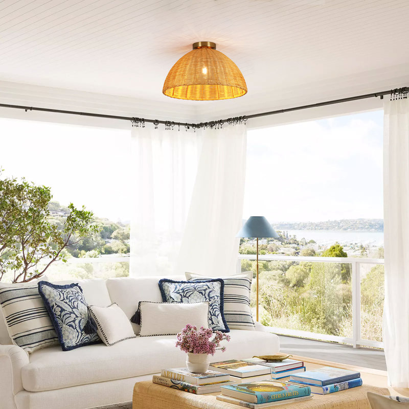  Rattany 1 - Light Rattan Flush Mount Ceiling Light for Dining Room