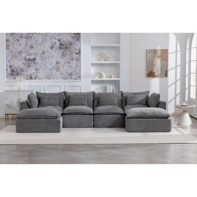 Canapé d'angle modulaire surdimensionné en tissu gaufré de coton, canapé moderne 4 places