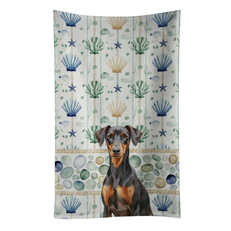 Serviette de cuisine blanche en verre de mer à épagneul tibétain blanc, Pinscher allemand