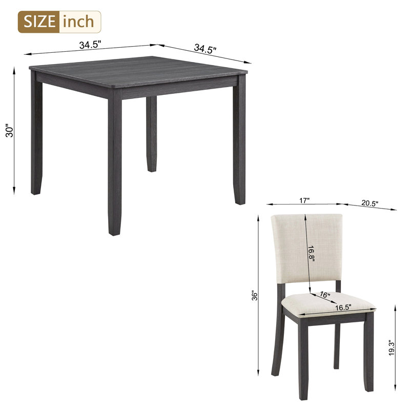 Ensemble de table de salle à manger 5 pièces en bois avec 4 chaises, Beige / noir antique, Noir antique