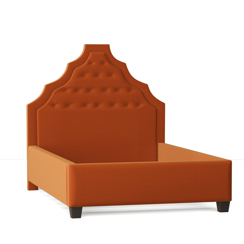 Lit plateforme tapissier Lexi, Très grand californien, Tangerine M9463, Brun acajou