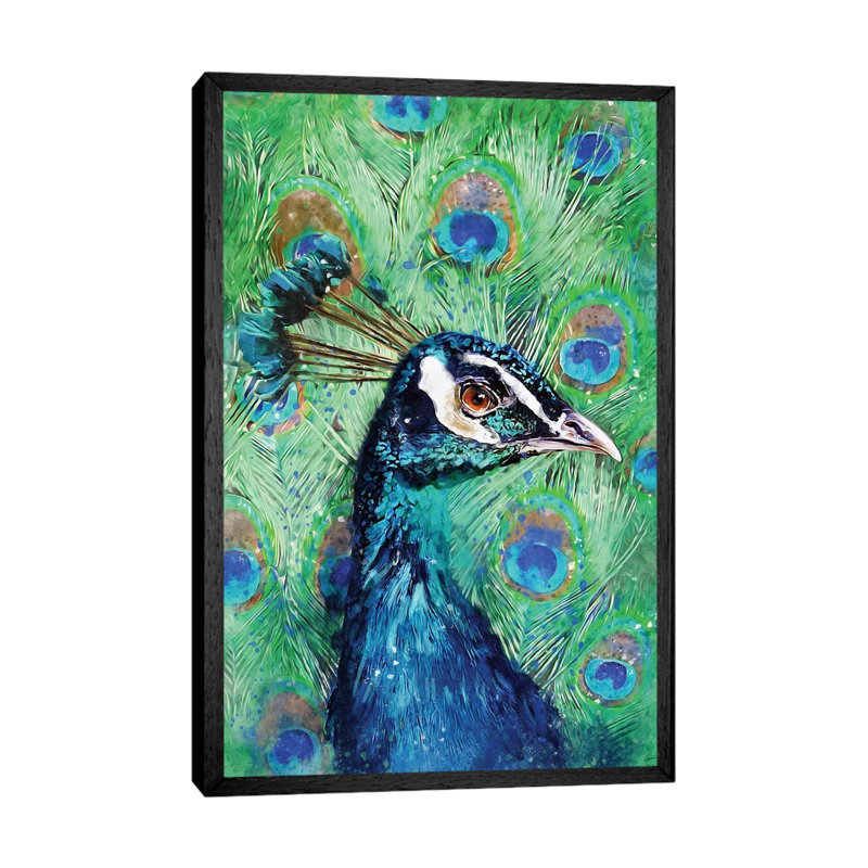 Peacock by Louise Goalby - Gallery-Wrapped Canvas Giclée on Canvas, 66.04 cm H x 45.72 cm W, Black Floater Framed