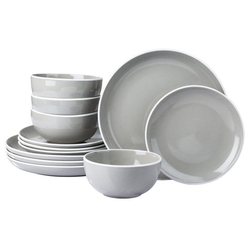 12PC 2Tone Grey White Rim Dinner Set