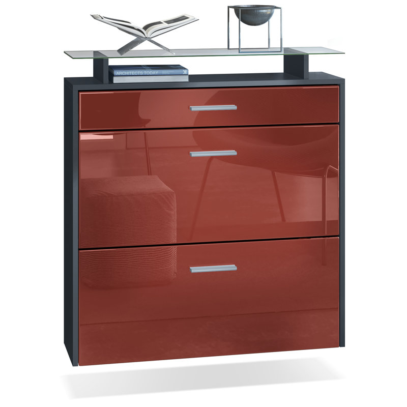 Mccarroll 16 Pair Flip Down Shoe Storage, Anthracite Matt/Bordeaux High Gloss