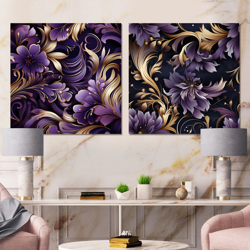 Cousteau - Ensemble de 2 reproductions d'art sur toile florales, Toile tendue, H 16 po x l 33 po x P 1 po