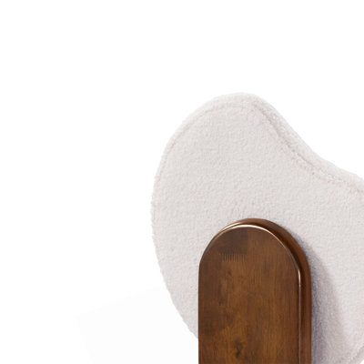 Mid-Century Rubber Wood Bar Stool with Boucle Upholstery