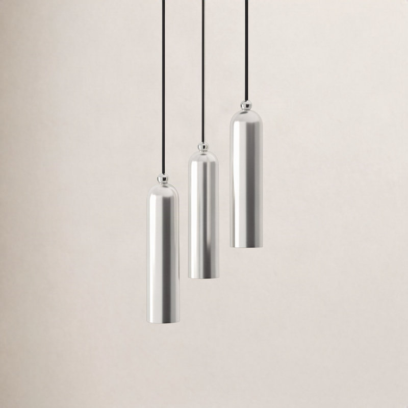 Luminaire suspendu cylindrique à 3 lumières Halle, Nickel brossé