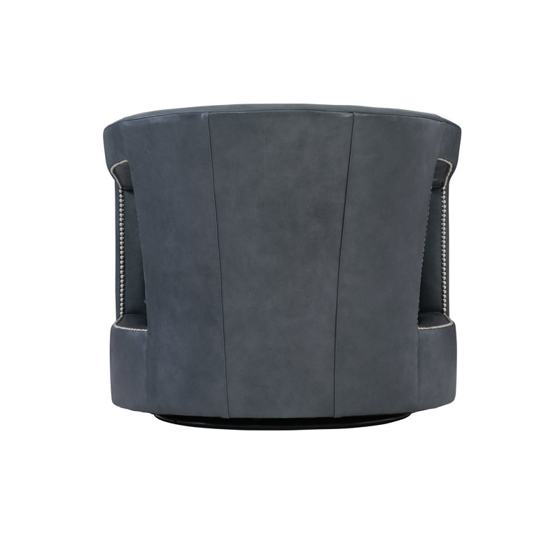 Alana 32.5'' Wide Swivel Barrel Chair, Akiko Graphite Performance 5534-011, Bright Nickel