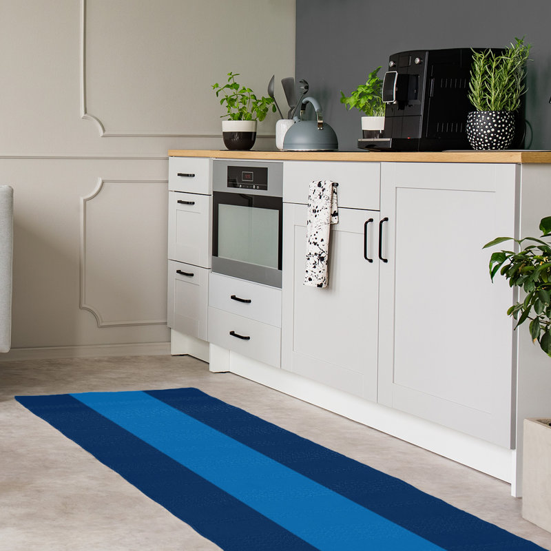 Tapis à rayures bleu marine/bleu, Tapis de couloir 2 pi 6 po x 8 pi