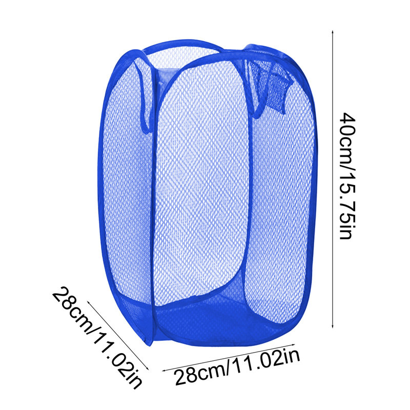 Foldable Mesh Laundry Hamper With Side Pocket Clothes Laundry Basket Storage Bag With Carry Handles For Dirty Clothes, Blue