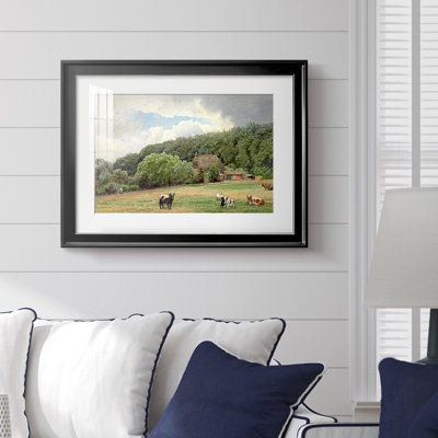 Paysage avec vaches et une ferme - Hans Gude - reproduction encadrée avec passe-partout et verre-c. Fin du 19e siècle