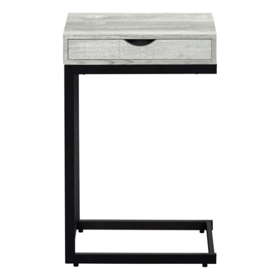 C-shaped End Table with Storage Drawer, Modern and Contemporary Design for Living Room and Bedroom, Grey Laminate Finish